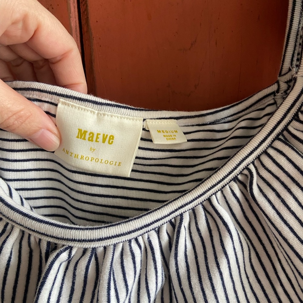 Black and White Striped Off the Shoulder Maeve for Anthropologie Top 💛 - Picture 5 of 7